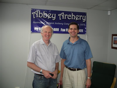 Greg Easton meets Tony Dalton, CEO of Abbey Archery at its national head office in Castle Hill, Sydney on his recent visit to Australia